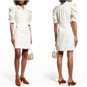 NWT Frame Gillian Denim Mini Puff Sleeve Shirt Dress White